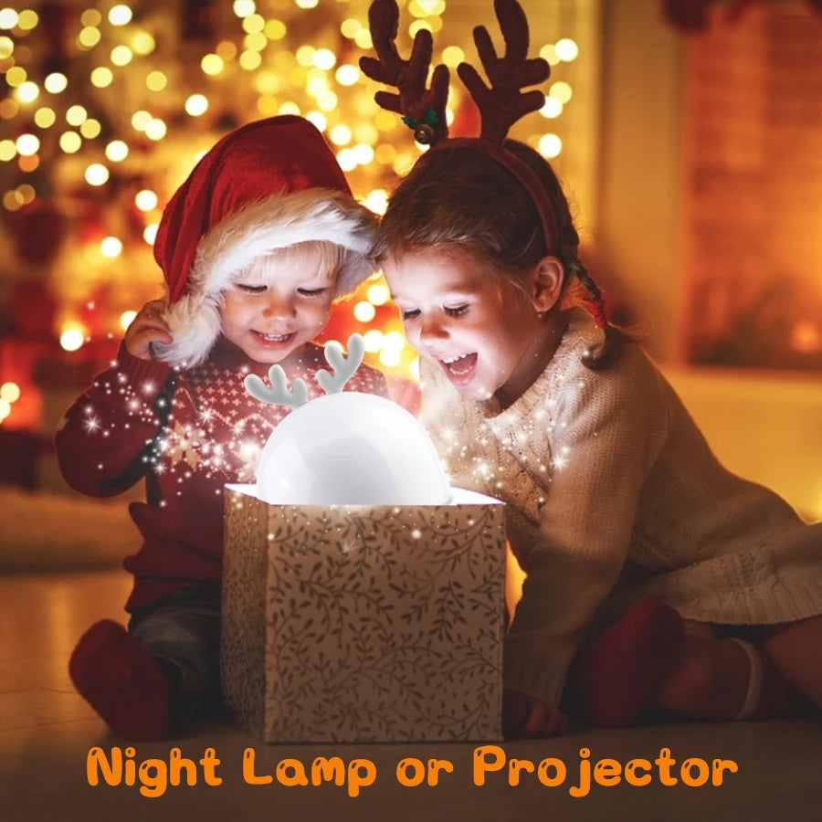 Deer Music Projector Lamp Night Light With BT Speaker Starry Sky Star Rotate Bedroom Bedside Lamp Decor Christmas Kids Baby Gift