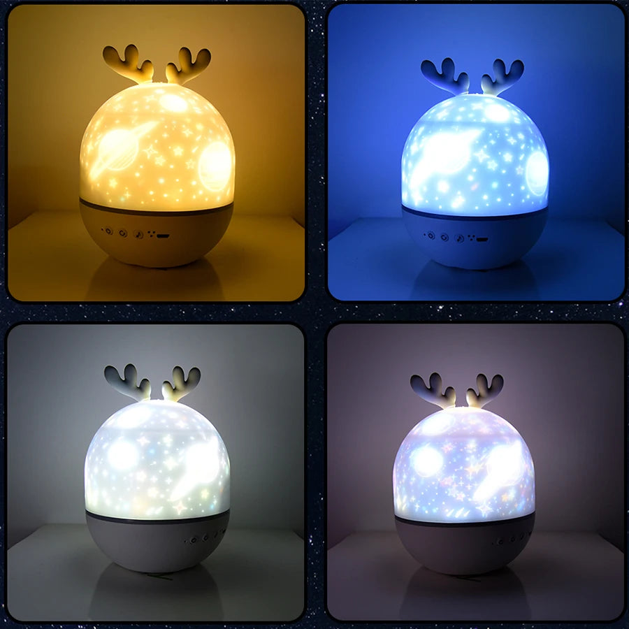 Deer Music Projector Lamp Night Light With BT Speaker Starry Sky Star Rotate Bedroom Bedside Lamp Decor Christmas Kids Baby Gift