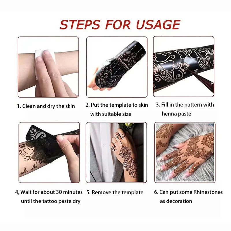 Flower Pattern Tattoo Stencils for Women Hollow Henna Tattoo Stencils for Hand Fingers Reusable Tattoo Templates Tattoo Tools