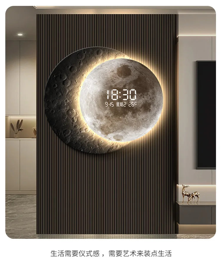 Advanced sense 2025 TV background wall light luxury moon sofa with clock living room circular porch mural lamp