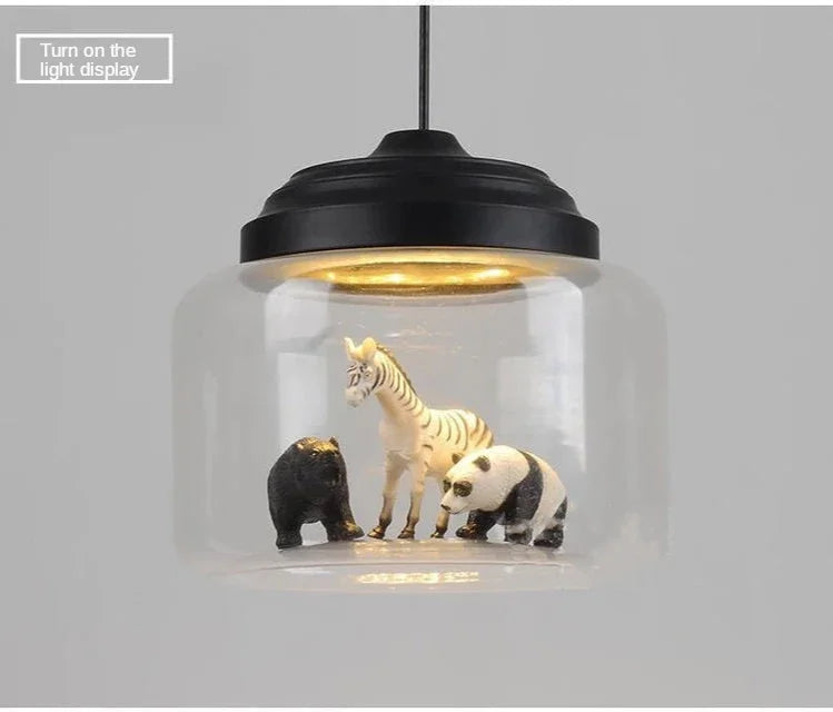 Modern Stylish Glass jar-shaped animal figurine LED Pendant Light Art Creative Lamps for Living Room Home Decoration Chandeliers