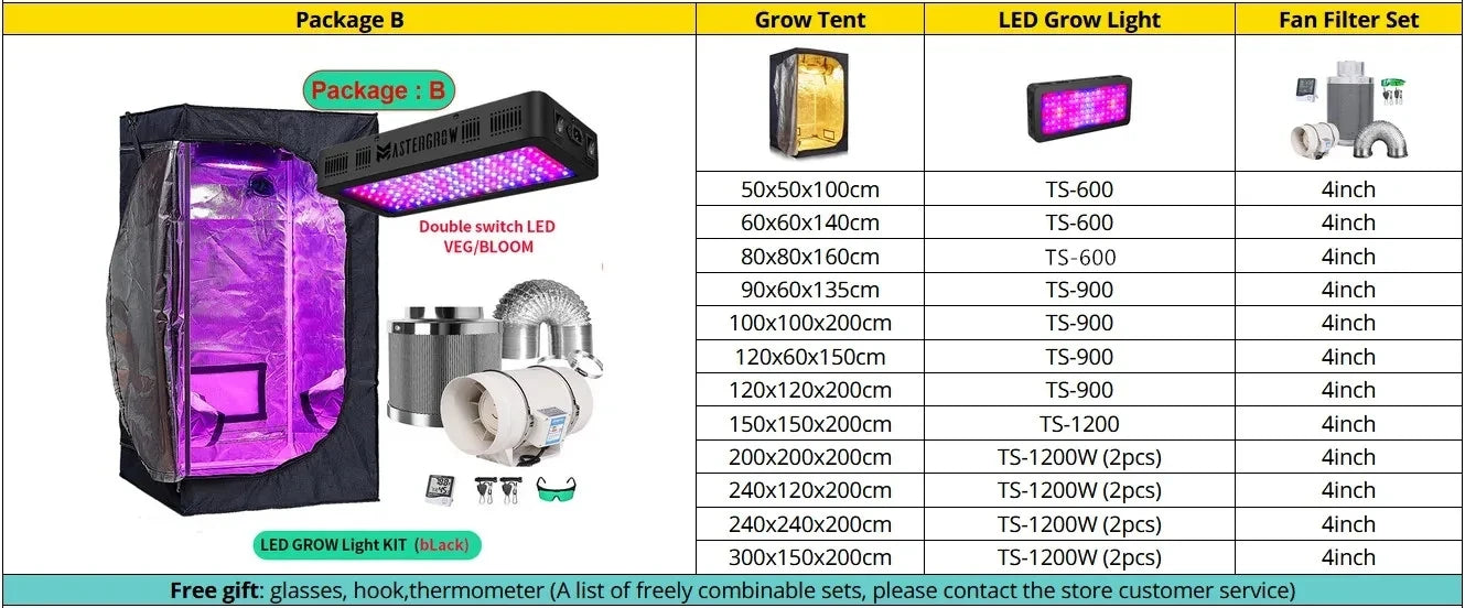 Grow Tent Growbox Hydroponics Growing System Led Grow Plant Lights Full Kits High PPFD 4Inch Duct Fans Activated Carbon Filter