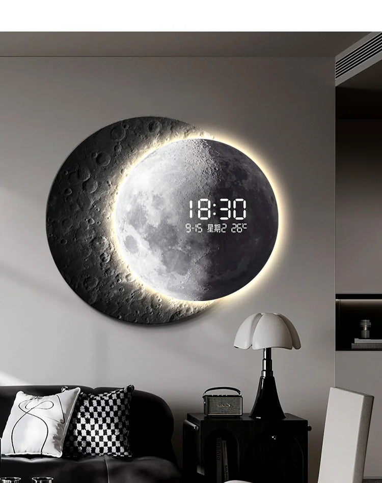 Advanced sense 2025 TV background wall light luxury moon sofa with clock living room circular porch mural lamp