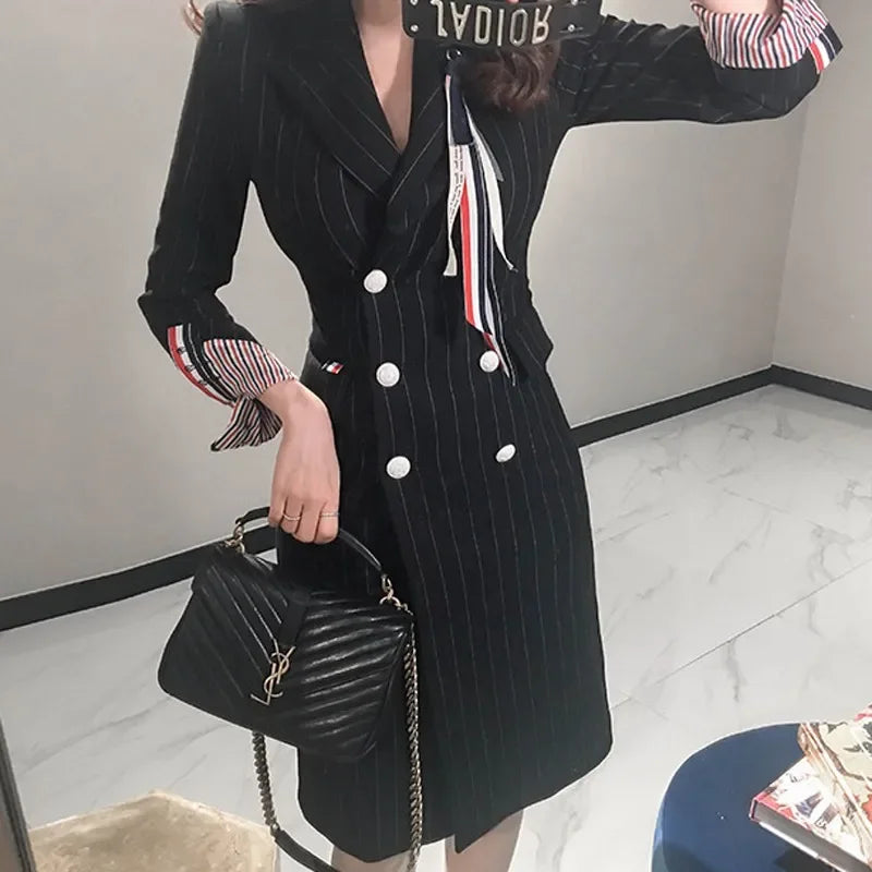 Elegant Stripe Double-Breasted Waist-Cinching Jacket Korean Style Slim Fit Single-Breasted Coat New Hot Sale Of The Season Fashi