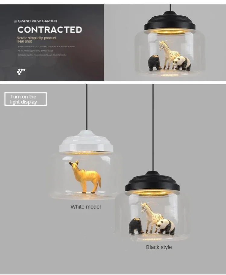Modern Stylish Glass jar-shaped animal figurine LED Pendant Light Art Creative Lamps for Living Room Home Decoration Chandeliers