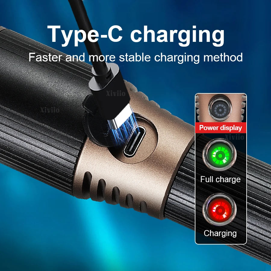 2026 Strong Light Portable Flashlight 18650 Rechargeable LED Torch Zoom Aluminum Alloy Flashlights 200000LM Super Bright Lantern