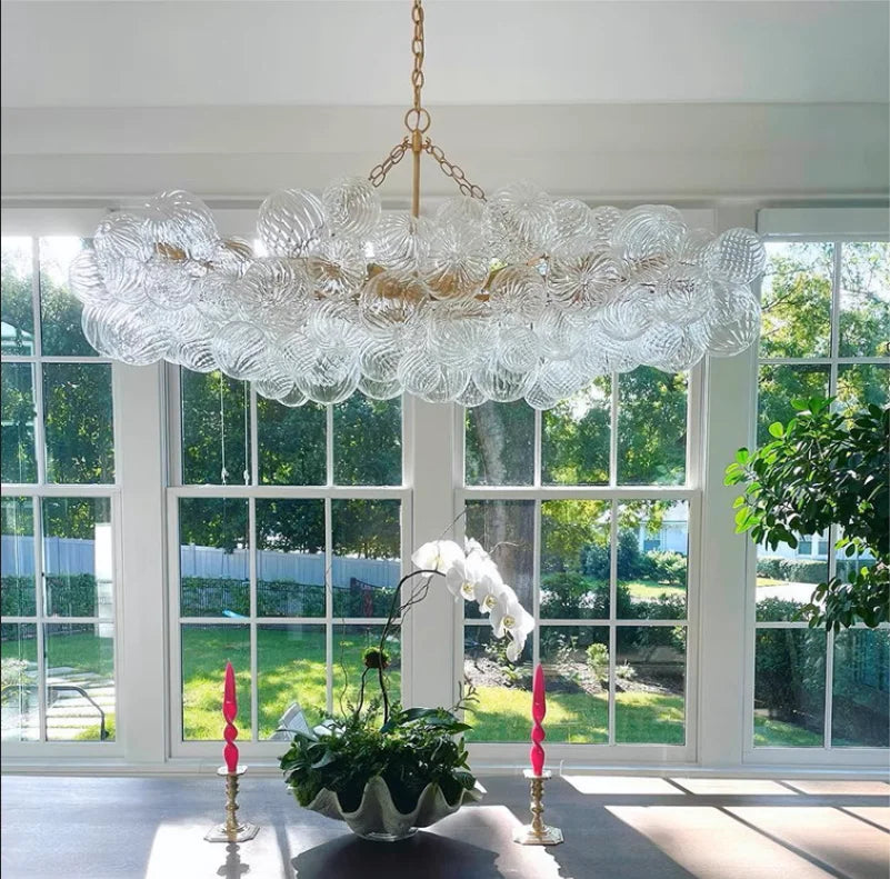 Mid century ribbed glass pendant light clear Glass Bubble ball lamp for dining room Restaurant Foyer Suspension Country lamp