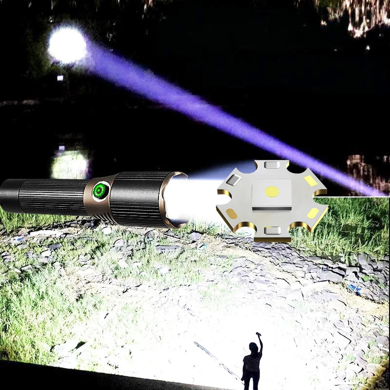 2026 Strong Light Portable Flashlight 18650 Rechargeable LED Torch Zoom Aluminum Alloy Flashlights 200000LM Super Bright Lantern