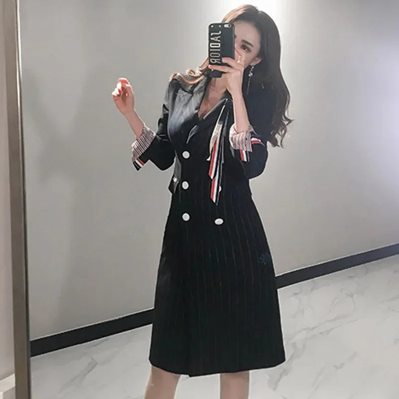 Elegant Stripe Double-Breasted Waist-Cinching Jacket Korean Style Slim Fit Single-Breasted Coat New Hot Sale Of The Season Fashi